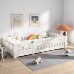Structure de lit - lit montessori 80x160 cm en bois lit enfant 80 x 160 avec barri�res de securite lit ...