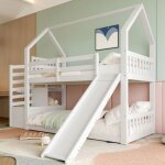 Lit enfant superpos� 90x200 avec escalier rangement toboggan et barri�re de s�curit� - blanc - sans matelas ...