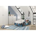 Lit enfant voiture 70 x 140 cm - pat patrouille - matelas et sommier inclus blanc