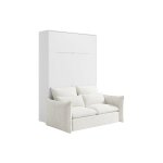 Lit escamotable 160 x 200 cm - ouverture verticale manuelle - avec leds - blanc + canap� - rapili