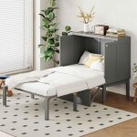 Lit escamotable 90 x 200 cmlit pliant avec sommier � lattes lit mural pour adolescents et adultes gris ...