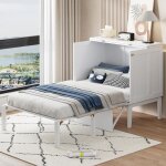 Lit escamotable - blanc - 90x200 cm - sommier  lattes - gain de place - design contemporain