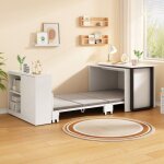 Lit escamotable bureau 2 - en - 1 - 216x116x79cm - combin� table de travail et lit pliant avec matelas ...