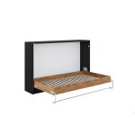 Lit escamotable horizontal 120 x 200 cm ouverture  ressort - bois et noir mat - zen