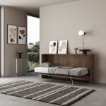 Lit escamotable horizontal - kando - simple - noyer - blanc - 90x190 cm