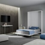Lit escamotable simple - kentaro - 120x190cm - armoire blanche - escamotage vertical - gain de place Lit escamotable simple - kentaro - 120x190cm - armoire blanche - escamotage vertical - gain de place