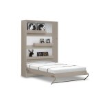 Lit escamotable vertical 140 x 200 cm avec 2 armoires ouverture à ressort - taupe mat - cozy Lit escamotable vertical 140 x 200 cm avec 2 armoires ouverture à ressort - taupe mat - cozy