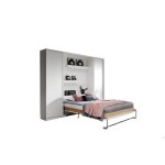 Lit escamotable vertical avec 2 armoires et 1 table de chevet mécanisme douverture à ressort - cozy blanc ... Lit escamotable vertical avec 2 armoires et 1 table de chevet mécanisme douverture à ressort - cozy blanc ...