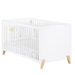 Lit évolutif - 140x70cm - babyprice joy naturel - blanc sur pieds en bois naturel Lit évolutif - 140x70cm - babyprice joy naturel - blanc sur pieds en bois naturel