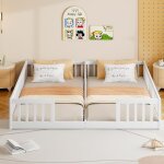 Lit évolutif - enfant - 90x200cm - bois de pin - blanc - avec barrière de sécurité Lit évolutif - enfant - 90x200cm - bois de pin - blanc - avec barrière de sécurité