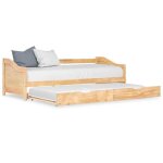 Lit extensible en bois de pin 90x200 cm - vidaxl - a lattes - beige Lit extensible en bois de pin 90x200 cm - vidaxl - a lattes - beige
