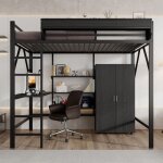 Lit en fer lit mezzanine rangement double �tage sous le bureau lit sup�rieur avec rangement avec armoire ...