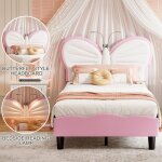 Lit fille 90x190 cm avec lampes ledlit enfant fille avec t�te de lits r�glable en forme de papillon velourssan ...
