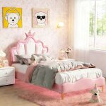 Lit fille 90x200 cm avec sommier led - lit enfant avec t�te de lit couronne r�glable - lit princesse ...