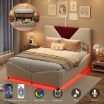 Lit flottant 140x200 cm avec sommier - lit 2 personnes avec led - lit coffre avec rangement sous le lit ...