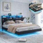 Lit flottant 160x200 cm - coffre avec rangement - led int�gr�es - usb - design moderne