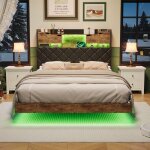 Lit flottant 160x200 cm lit rembourr� avec led et usb cadre de lit avec sommier lit double lit capitonn� ...