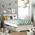 Lit gerry est fabriqu� en panneaux de particules en blanc mat et gris clair et a des bords en d�cor ch�ne ...