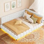 Lit gigogne 140x200 avec led - usb / type - c - tissu laine d?agneau - canap� - lit 2 places - scandinave ...