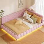 Lit gigogne 140x200 avec led - usb / type - c - tissu laine d?agneau - canap� - lit 2 places - scandinave ...