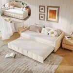 Lit gigogne 2 places 90 / 180x200cm - canap� lit convertible - cadre de lit avec sommier � lattes - pour ...