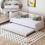 Lit gigogne 2 places 90 / 180x200cmcanap� lit convertiblecadre de lit capitonn� avec sommier � lattesveloursbe ...