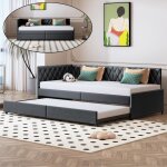 Lit gigogne 2 places 90 / 180x200cmcanap� lit convertiblecadre de lit capitonn� avec sommier � lattesveloursgr ...