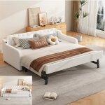 Lit gigogne 2 places avec port usb - canap - lit convertible 2 en 1 - sommier  lattes inclus - lin ...