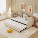 Lit gigogne - enfant - 90x200 cm - velours beige - 2 places - avec tiroirs