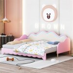 Lit gigogne - simili cuir - 90x190 cm - clairage led - 2 places - rose