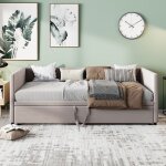 Lit gigogne 90 / 180x200 canap� lit convertible avec sommier � lattes extensible tissu velours gris 2 ...