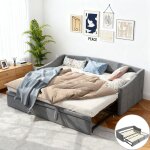 Lit gigogne 90 / 180x200 cm - 2 places - canap� - lit extensible 2 en 1 avec sommier � lattes - tissu ...