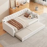 Lit gigogne 90 - 180x200 cm avec port usb canap - lit extensible avec sommiers  lattes en tissu lin ...