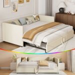 Lit gigogne 90 / 180x200cm - canap� - lit extensible avec sommiers � lattes - lit rembourr� - style scandinave ...