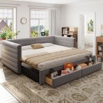 Lit gigogne 90 x 190 cm lit rembourr� multifonctionnel 3 en 1 avec deux tiroirs convertible en lit simple ...