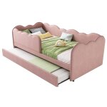 Lit gigogne 90x190 cm lit enfant avec tiroir et sommier � lattes banquette multifonction rev�tement velours ...