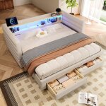 Lit gigogne 90x190 cm - lit avec rangement canap� - lit multifonction en velours - led int�gr�e et ports ...
