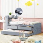 Lit gigogne - dreammespace - 90x190 cm - bois massif - tiroirs de rangement - prise usb Lit gigogne - dreammespace - 90x190 cm - bois massif - tiroirs de rangement - prise usb