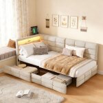 Lit gigogne 90x200 avec 2 tiroir - t�te de lit led 16 couleurs - 2prise et ports usb / type - c - adulte ...