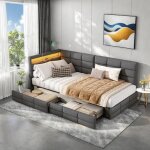 Lit gigogne 90x200 canap� - lit lit simple avec 2 tiroirs lit de jour avec led et charge usb / usb - ...