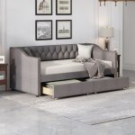 Lit gigogne 90x200 cm avec 2 tiroirs canapé lit enfant avec sommier à lattes rivets à double rangée tissu ... Lit gigogne 90x200 cm avec 2 tiroirs canapé lit enfant avec sommier à lattes rivets à double rangée tissu ...