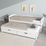 Lit gigogne 90x200 cm avec 2 tiroirs sommier � lattes cadre bois blanc (sans matelas)