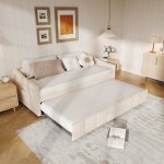 Lit gigogne 90x200 cm - velours beige - canap� - lit extensible - 2 places - 370 kg de charge - sommier ...