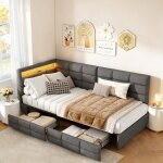 Lit gigogne 90x200 avec rangement - 2 tiroirs - led - 2 prise &ports usb / type - c - canap� lit avec ...