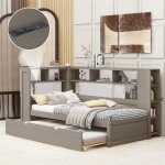 Lit gigogne - enfant - 90x200cm + 90x190cm - bois massif - rangement usb - 2 places Lit gigogne - enfant - 90x200cm + 90x190cm - bois massif - rangement usb - 2 places