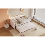 Lit gigogne - 90x200 cm - velours rose - led t�l�commande - tiroirs int�gr�s