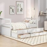 Lit gigogne pour enfant - 90x200 cm - pin massif & mdf - 3 tiroirs - blanc