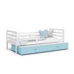 Lit gigogne milo 90x190 blanc - bleu livr avec sommiers tiroir et matelas en mousse de 7cm