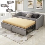 Lit gigogne 90 / 180x200 cm 2 places canap - lit extensible avec sommier  lattes tissu velours doux ...