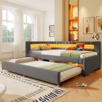 Lit gigogne - luonians - 90 * 200 cm canap� lit avec lumi�re led interface usb c - tissu lin - gris